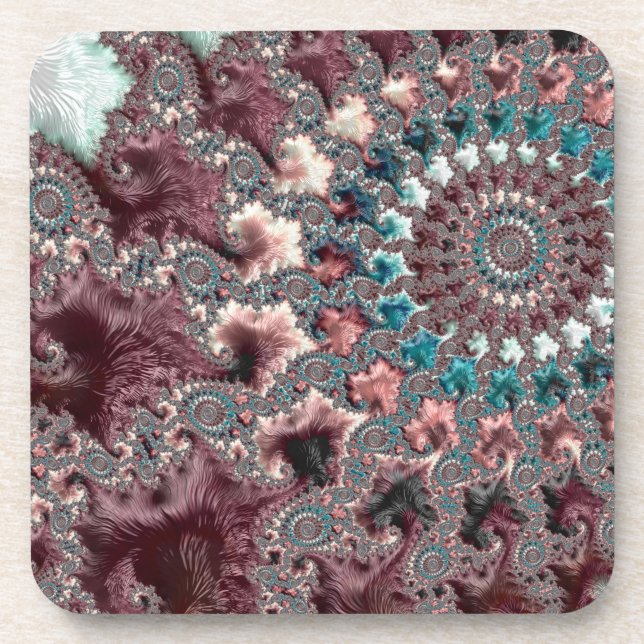 Retro Groovy Eclectic Bohemian Spiral Fractal Coaster (Front)