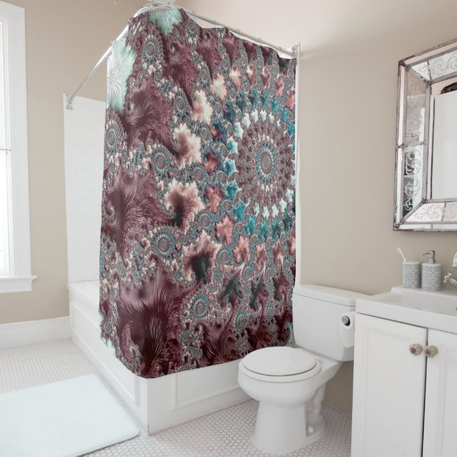 Retro Groovy Eclectic Bohemian Spiral Fractal Shower Curtain (In Situ)