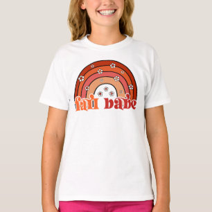 Retro Groovy Fall Babe Rainbow with Daisies Autumn T-Shirt