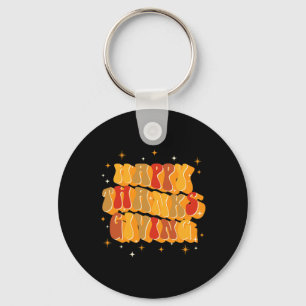 Retro Groovy Fall Thankful Vibes Happy Thanksgivin Key Ring