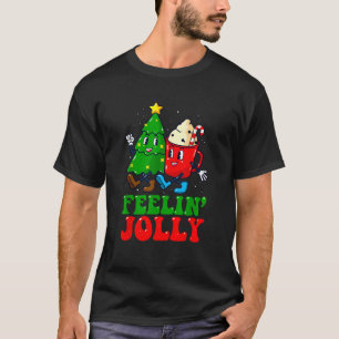 Retro Groovy Feelin Jolly Christmas Tree And Hot C T-Shirt