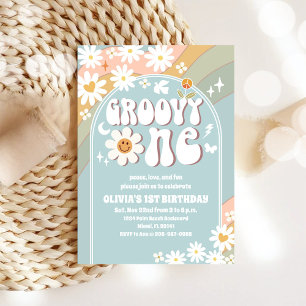 Retro Groovy First Birthday Invitation