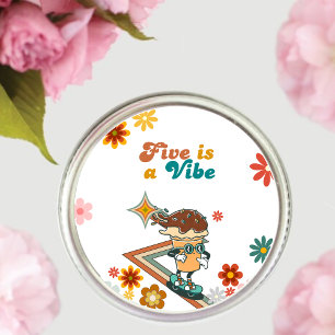Retro Groovy Five is a Vibe Daisy 5th Birthday Classic Round Sticker
