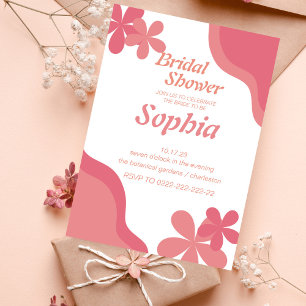 RETRO GROOVY floral 70S hippie BRIDAL SHOWER Invitation
