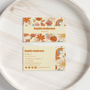 Retro Groovy Floral – Colorful 70s-Inspired Design Business Card