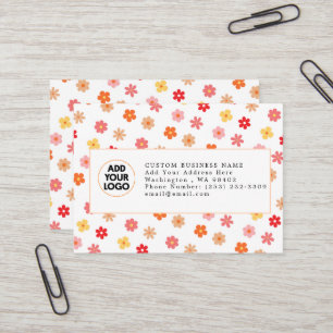 🌸 Retro Groovy Floral Custom Logo Business Card