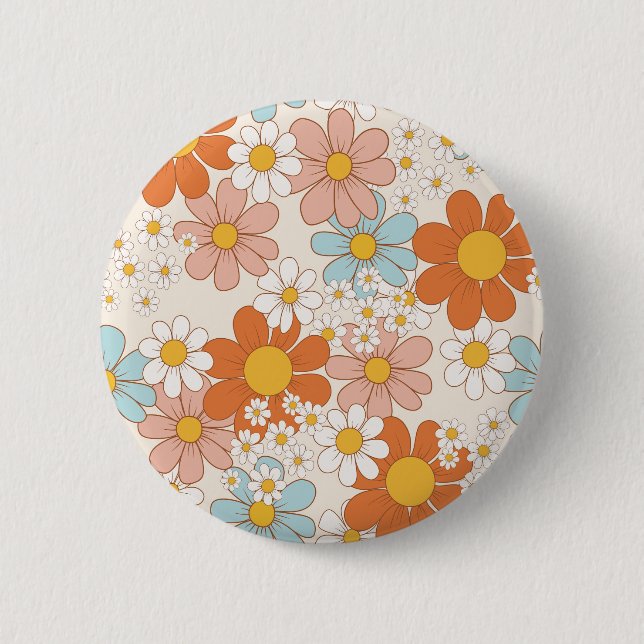 Retro Groovy Floral Daisy Seamless Pattern 6 Cm Round Badge (Front)
