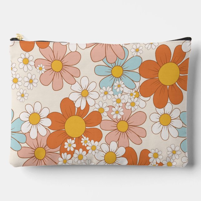Retro Groovy Floral Daisy Seamless Pattern Accessory Pouch (Front)