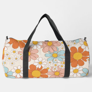 Retro Groovy Floral Daisy Seamless Pattern Duffle Bag