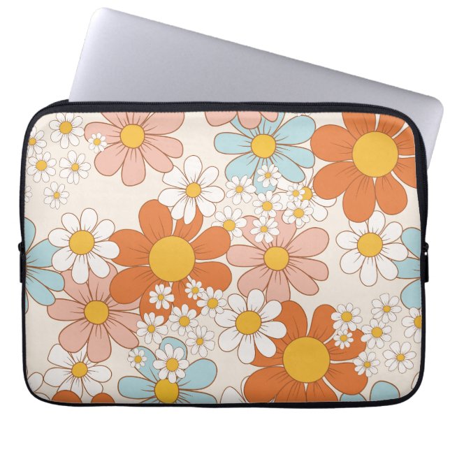 Retro Groovy Floral Daisy Seamless Pattern Laptop Sleeve (Front)