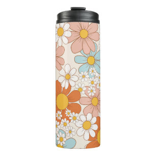 Retro Groovy Floral Daisy Seamless Pattern Thermal Tumbler