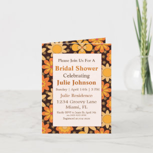 Retro Groovy Floral Orange yellow Bridal Shower  Invitation