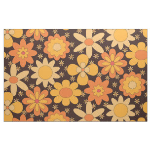 Retro Groovy Floral pattern Yellow and Orange Fabric