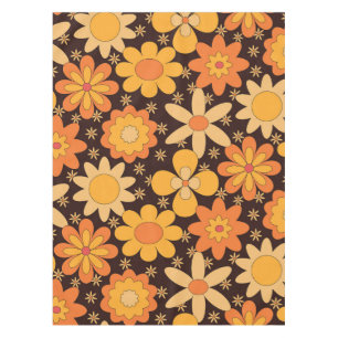 Retro Groovy Floral pattern Yellow and  Orange  Tablecloth