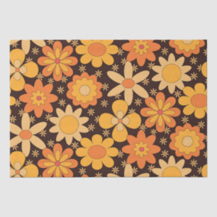 Retro Groovy Floral pattern Yellow and  Orange   Tissue Paper