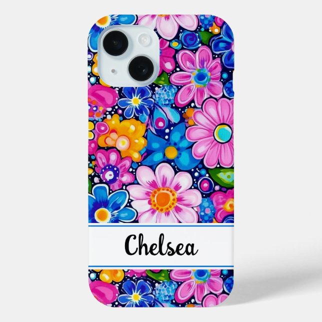 Retro Groovy Floral Personalised Case-Mate iPhone Case (Back)