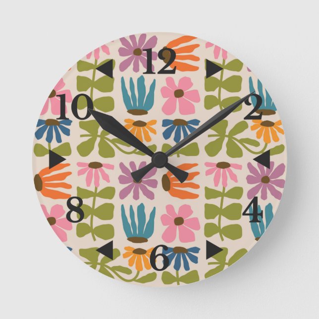 Retro Groovy Floral  Round Clock (Front)