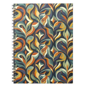 Retro Groovy Floral Swirl Navy Teal Orange Pattern Notebook