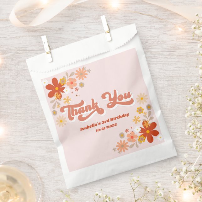 Retro Groovy Floral Thank You Favour Bag (Clipped)