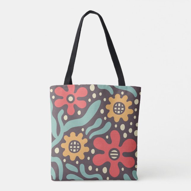 Retro Groovy Floral Tote Bag (Back)