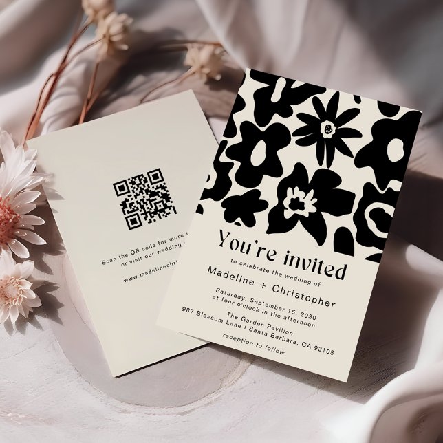 Retro Groovy Floral Wedding Invitation (Creator Uploaded)