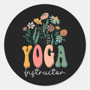 Retro Groovy Floral Yoga Instructor Wildflower Tee Classic Round Sticker