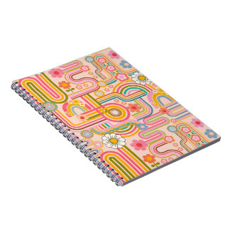 Retro groovy flowers notebook