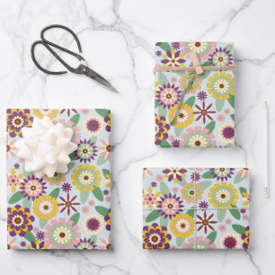 Retro Groovy Flowers Wrapping Paper Sheet