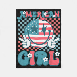 Retro Groovy Fourth 4th Of July Smile American Gir Fleece Blanket