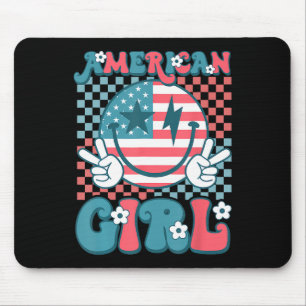 Retro Groovy Fourth 4th Of July Smile American Gir Mouse Pad
