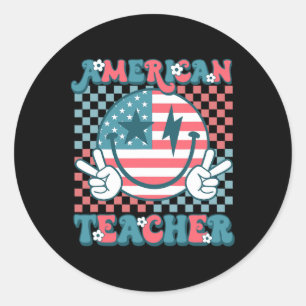 Retro Groovy Fourth 4th Of July Smile American Tea Classic Round Sticker