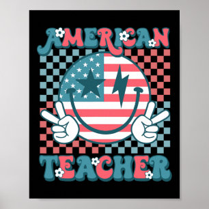 Retro Groovy Fourth 4th Of July Smile American Tea Poster
