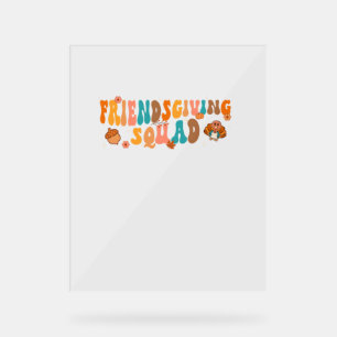 Retro Groovy Friendsgiving Squad Team Turkey Thank Acrylic Sign