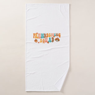 Retro Groovy Friendsgiving Squad Team Turkey Thank Bath Towel