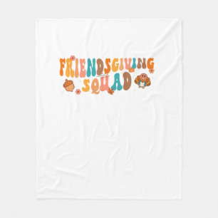 Retro Groovy Friendsgiving Squad Team Turkey Thank Fleece Blanket