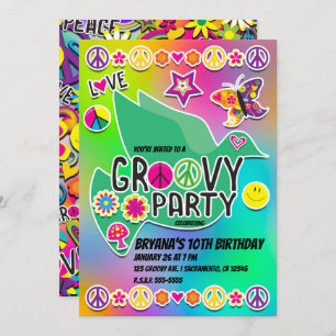 Retro Groovy FUN 60's Sixties Love Birthday Party Invitation