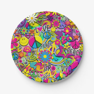 Retro Groovy FUN 60's Sixties Love Birthday Party Paper Plate