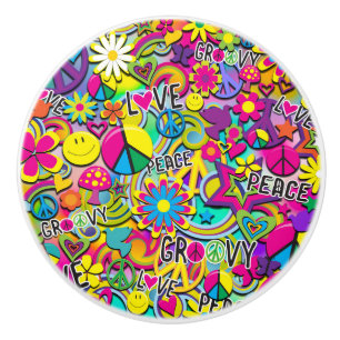 Retro Groovy FUN 60's Sixties Love Colourful Funky Ceramic Knob