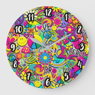 Retro Groovy FUN 60's Sixties Love Colourful Funky Large Clock