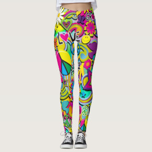 Retro Groovy FUN 60's Sixties Love Colourful Funky Leggings