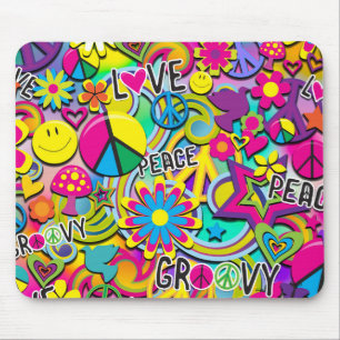 Retro Groovy FUN 60's Sixties Love Colourful Funky Mouse Pad