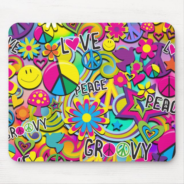 Retro Groovy FUN 60's Sixties Love Colourful Funky Mouse Pad (Front)