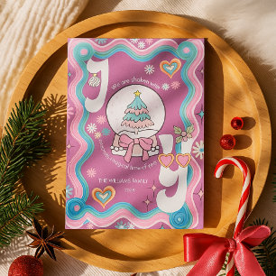 Retro Groovy Fun Pink JOY Christmas Greeting
