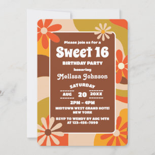 Retro Groovy Funky Colourful Hippie Flower Sweet 1 Invitation