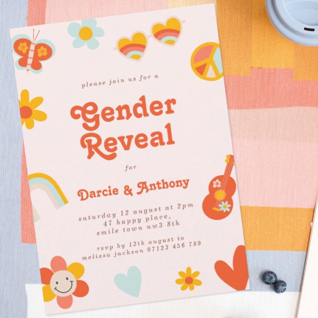 Retro Groovy Gender Reveal Invitation (Creator Uploaded)