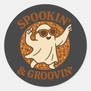 Retro Groovy Ghost 70s Disco Halloween Classic Round Sticker