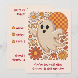 Retro Groovy Ghost Cute Floral Halloween Floral Invitation