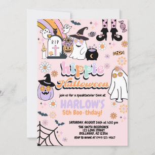 Retro Groovy Ghost Hippie Halloween Birthday Invitation