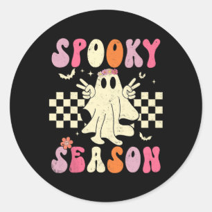 Retro Groovy Ghost Spooky Season Ghost Boo Hallowe Classic Round Sticker