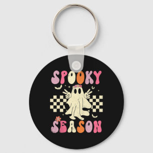 Retro Groovy Ghost Spooky Season Ghost Boo Hallowe Key Ring